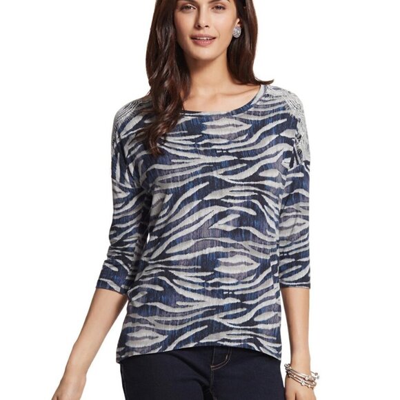 Chicos Lou Zebra Lace-Shoulder Top size small - Picture 1 of 9